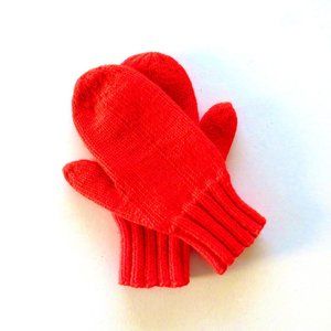 Vintage Handmade Knit Red Mittens unisex Made in USA
